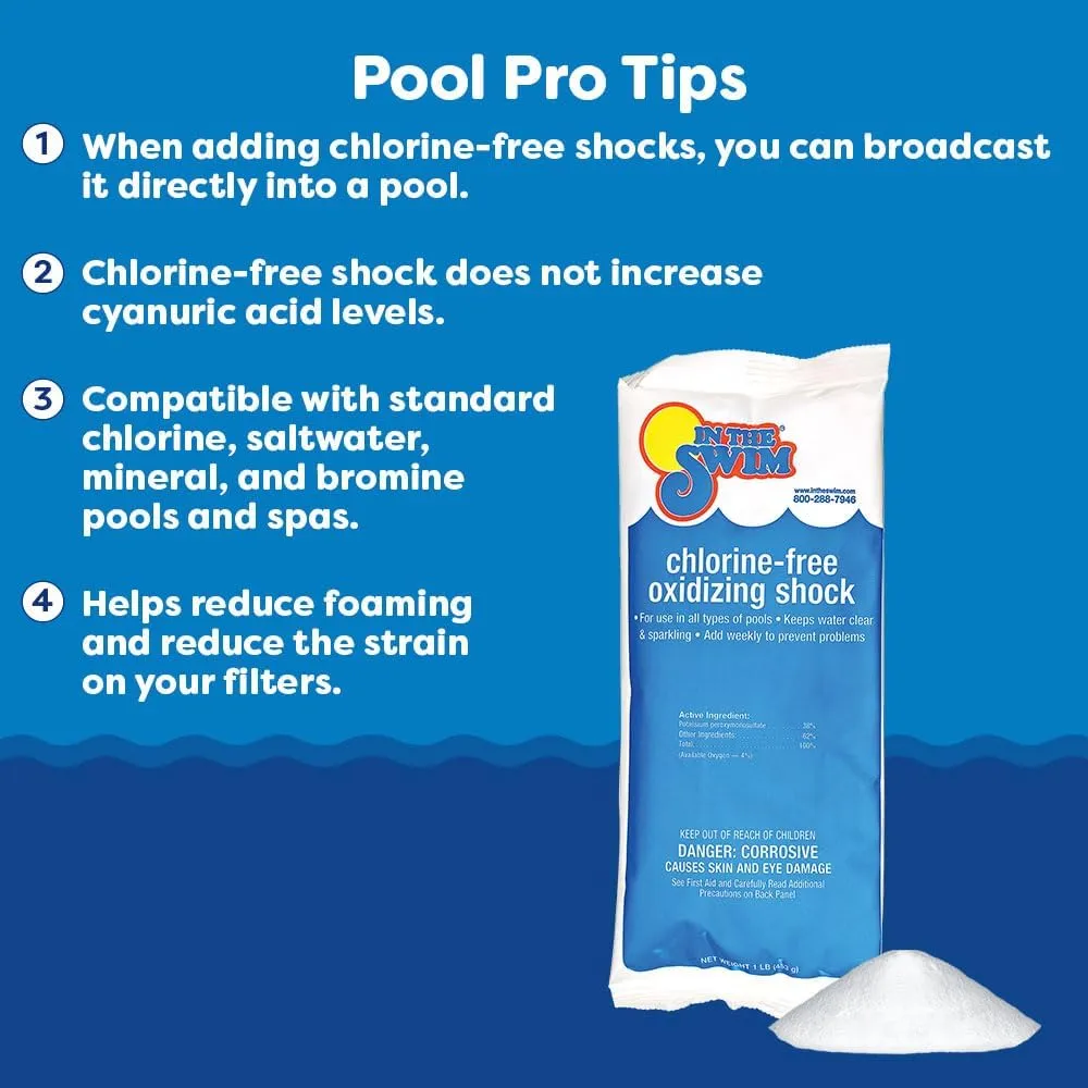 In The Swim Chlorine-Free Shock & Chlorine Tablets Bundle: 24 x 1 Pound Bags & 25 Pound Bucket of 3 Inch Stabilized Tablets