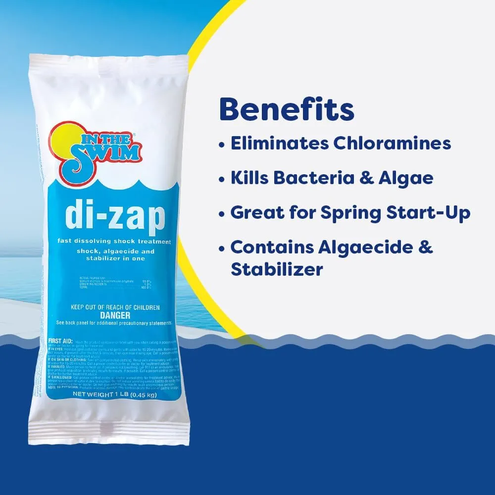 In The Swim Premium 3-in-1 Pool Shock - Di-Zap Contains Dichlor, Algaecide, and Stabilizer - 12 x 1 lb. Bags