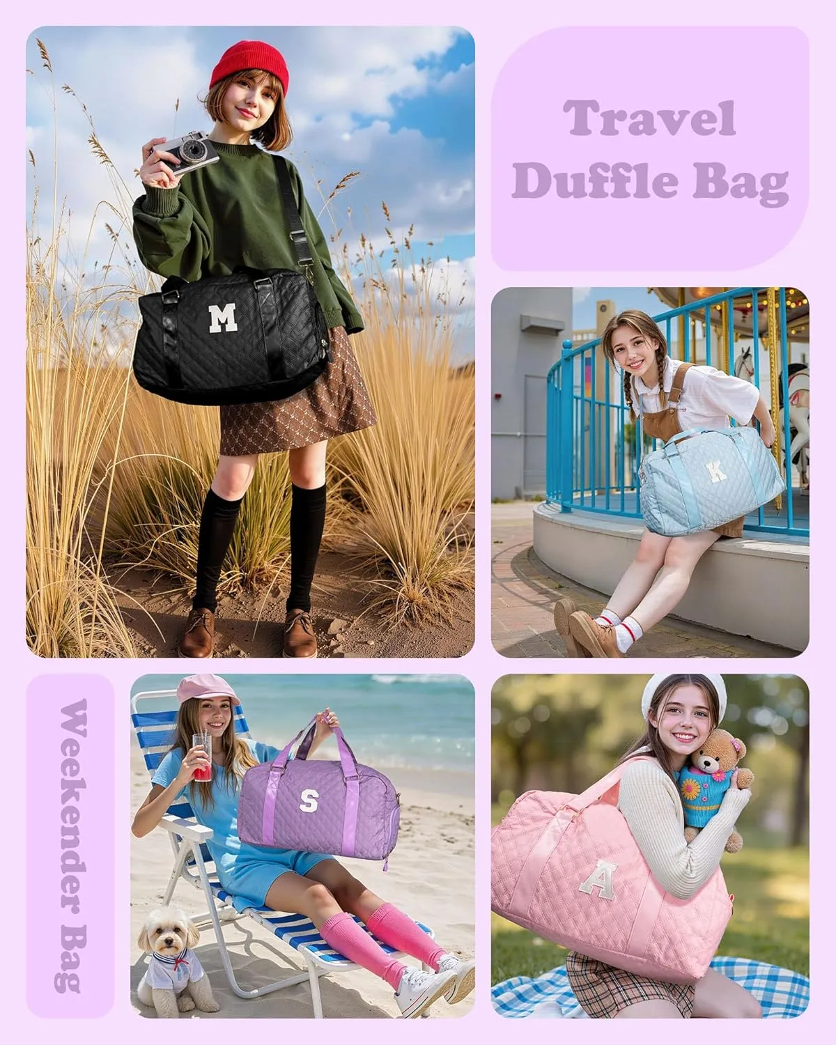 Initial Gym Bag for Girls, Graduation Gift Ideas, Personalized Weekender Bag, Monogram Overnight bag for teens