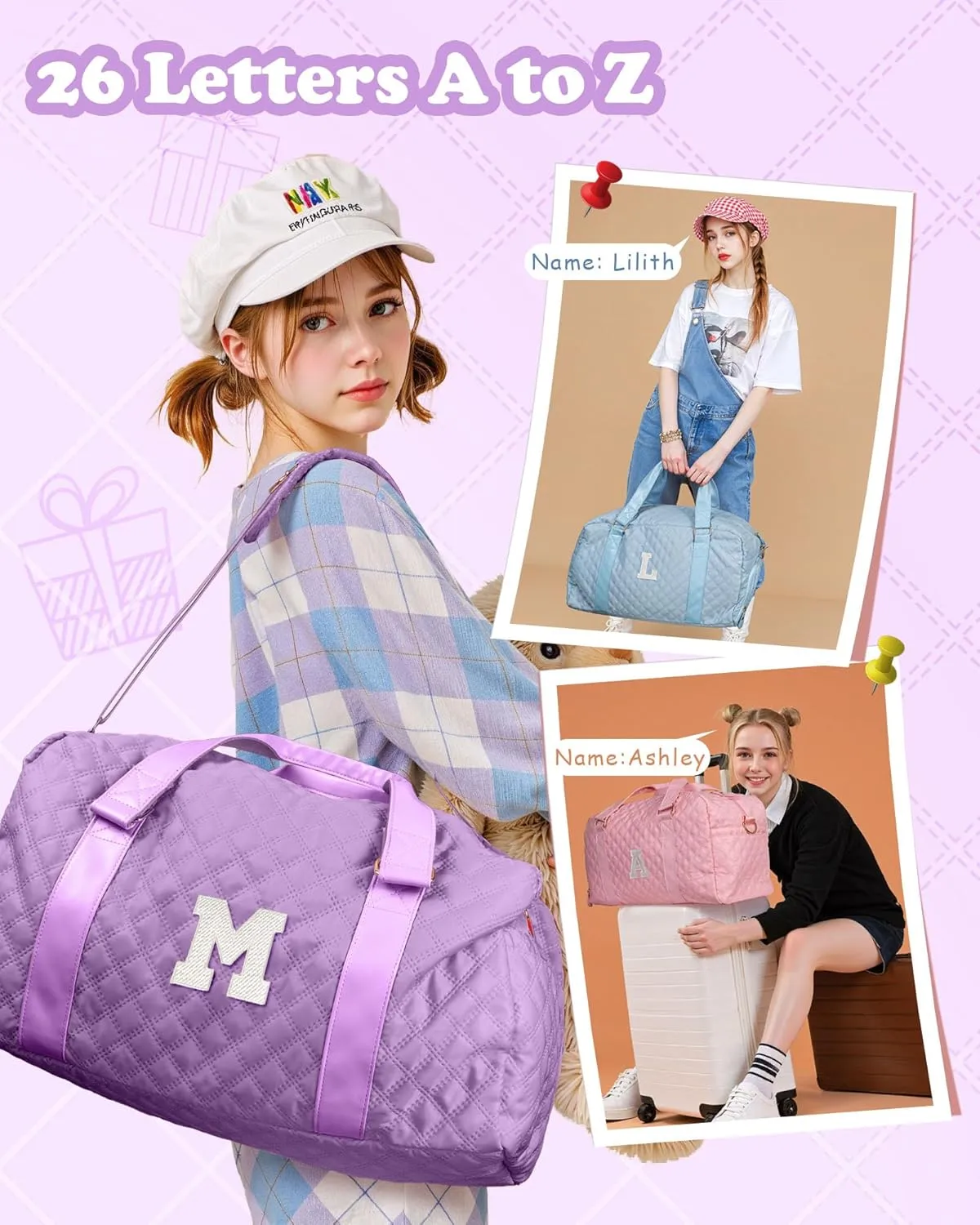 Initial Gym Bag for Girls, Graduation Gift Ideas, Personalized Weekender Bag, Monogram Overnight bag for teens