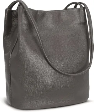 Iswee Genuine Leather Tote Bucket Bags Hobo Shoulder Bags Purse and Handbags for Women Trendy