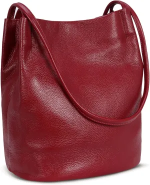 Iswee Genuine Leather Tote Bucket Bags Hobo Shoulder Bags Purse and Handbags for Women Trendy