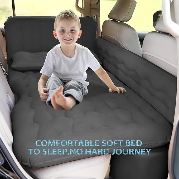 ISWEES Car Air Mattress,SUV Air Mattress, SUV Inflatable Car Bed for Back Seat Sleepping, with Pillows & Fill Piers, Thickened Flocking & PVC Surface, Air Mattress for Camping, Home Car Travel(Black)