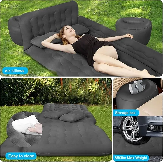 ISWEES Car Air Mattress,SUV Air Mattress, SUV Inflatable Car Bed for Back Seat Sleepping, with Pillows & Fill Piers, Thickened Flocking & PVC Surface, Air Mattress for Camping, Home Car Travel(Black)