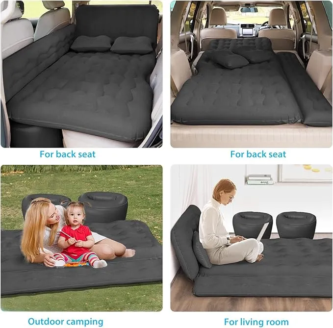 ISWEES Car Air Mattress,SUV Air Mattress, SUV Inflatable Car Bed for Back Seat Sleepping, with Pillows & Fill Piers, Thickened Flocking & PVC Surface, Air Mattress for Camping, Home Car Travel(Black)