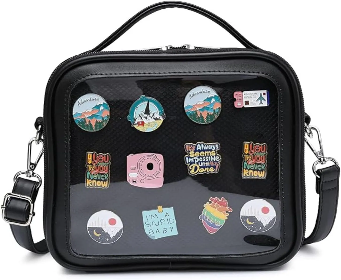 Ita Crossbody Bag for Anime Cosplay - Handbag with Clear Display Window & Insert for Kawaii Pins & Charms
