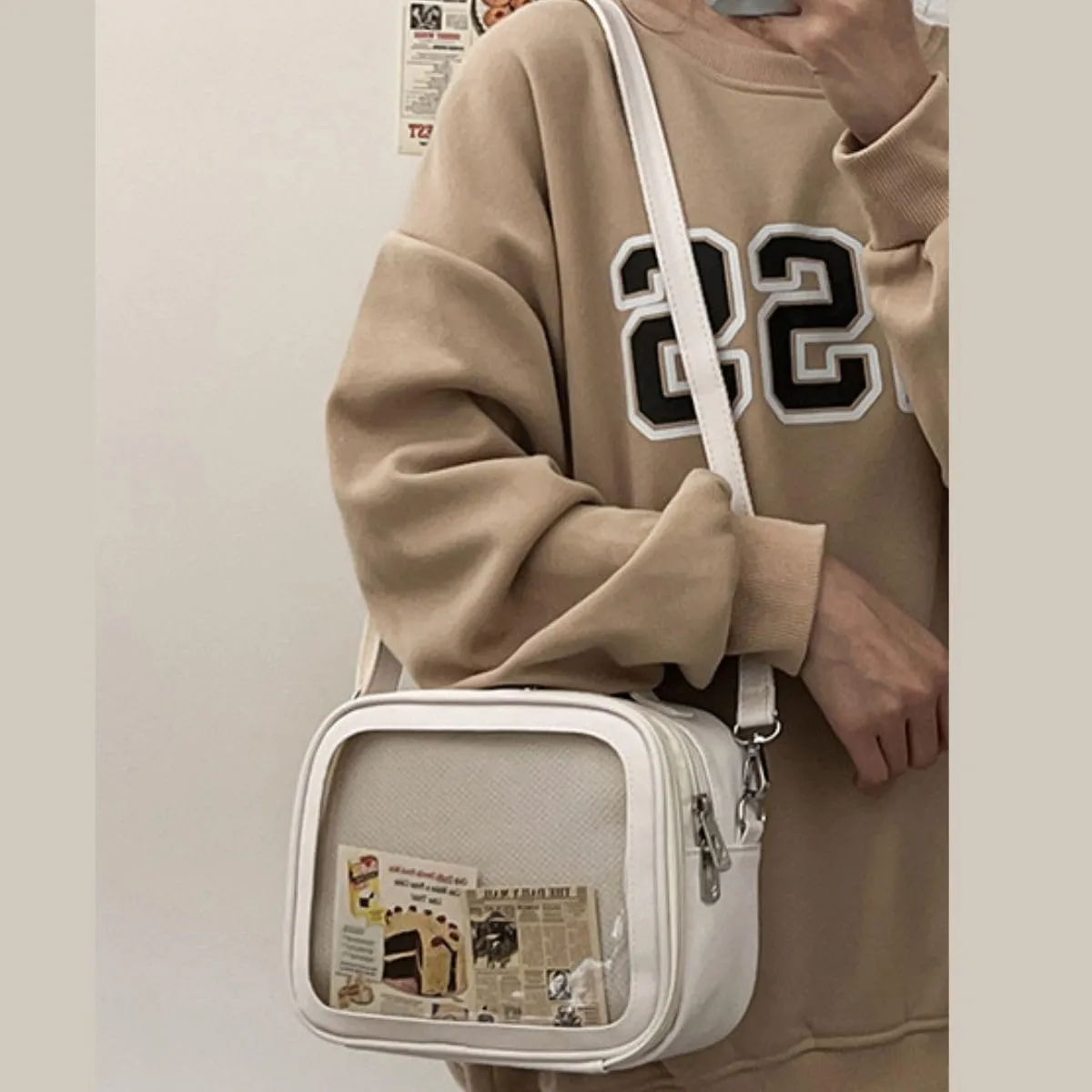 Ita Crossbody Bag for Anime Cosplay - Handbag with Clear Display Window & Insert for Kawaii Pins & Charms