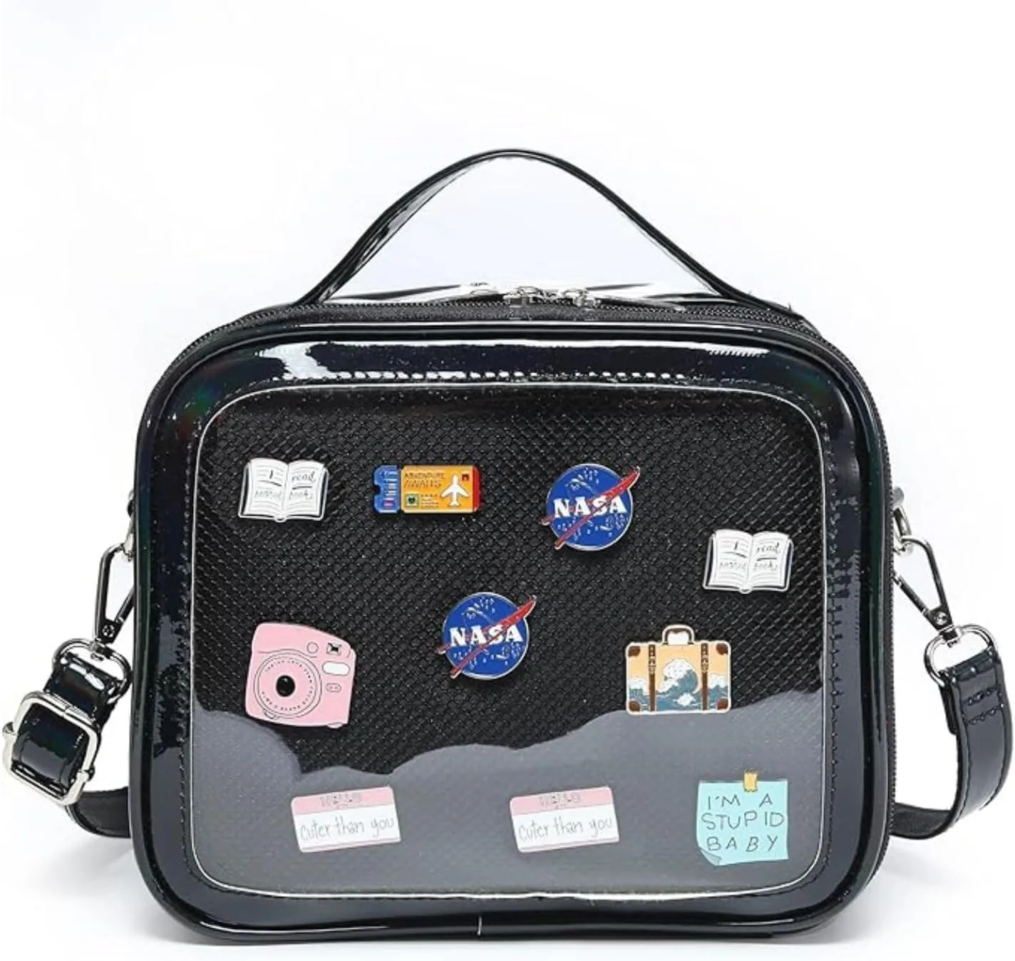 Ita Crossbody Bag for Anime Cosplay - Handbag with Clear Display Window & Insert for Kawaii Pins & Charms