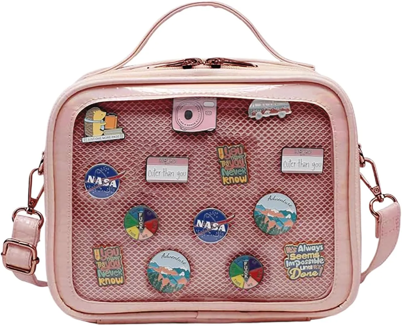 Ita Crossbody Bag for Anime Cosplay - Handbag with Clear Display Window & Insert for Kawaii Pins & Charms