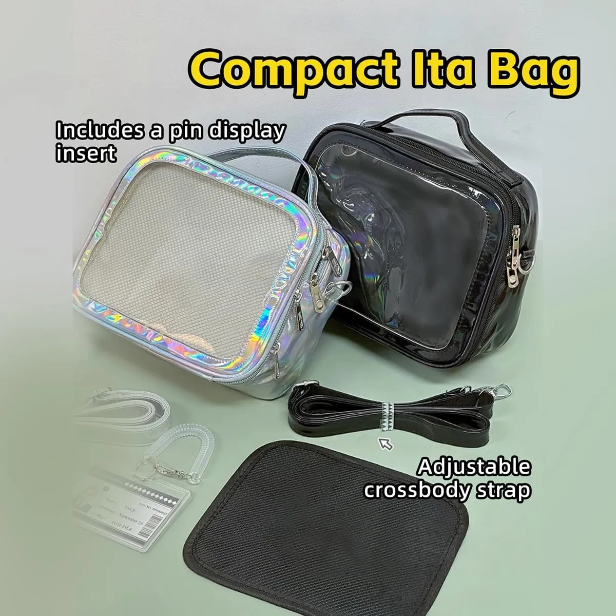 Ita Crossbody Bag for Anime Cosplay - Handbag with Clear Display Window & Insert for Kawaii Pins & Charms