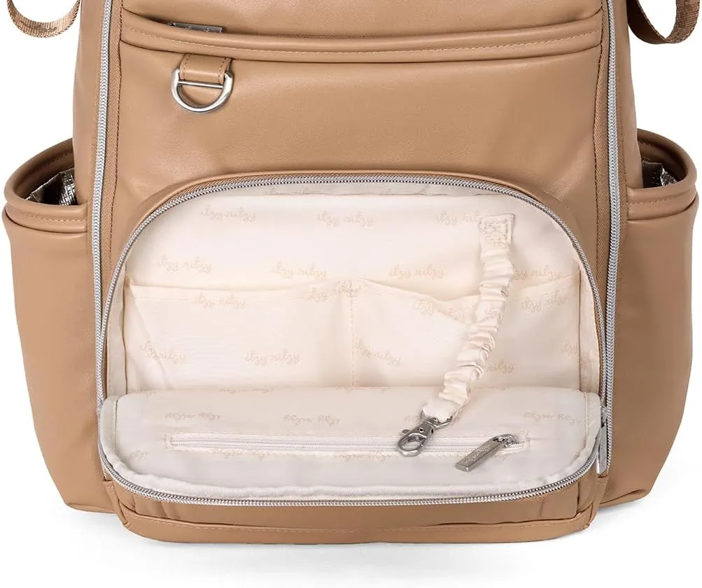 Itzy Ritzy Diaper Bag Backpack – Large Capacity Boss Plus Baby Backpack Diaper Bag Featuring 19 Pockets, Changing Pad, Stroller Clips, and Comfortable Backpack Straps, Chai