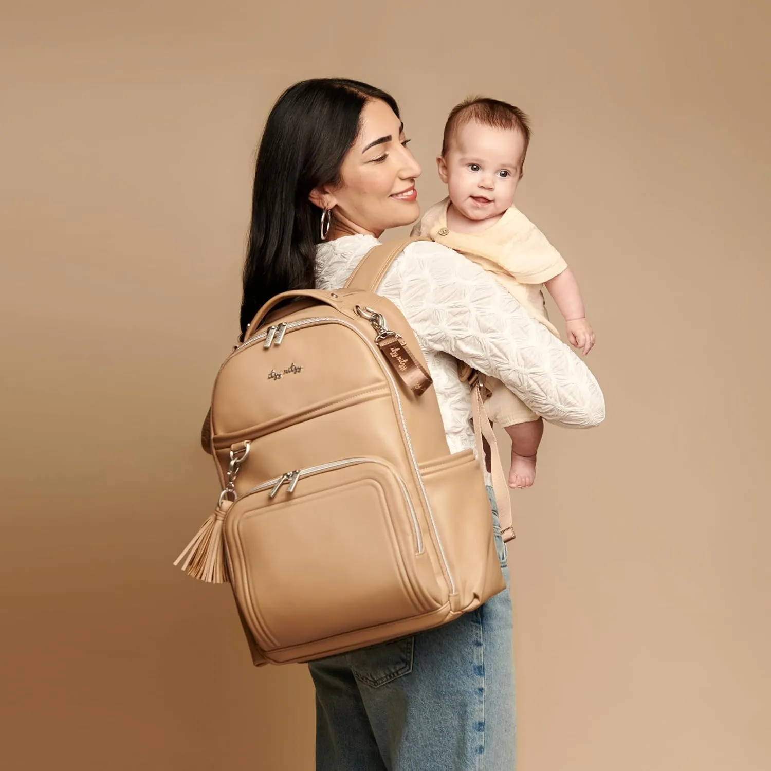 Itzy Ritzy Diaper Bag Backpack – Large Capacity Boss Plus Baby Backpack Diaper Bag Featuring 19 Pockets, Changing Pad, Stroller Clips, and Comfortable Backpack Straps, Chai
