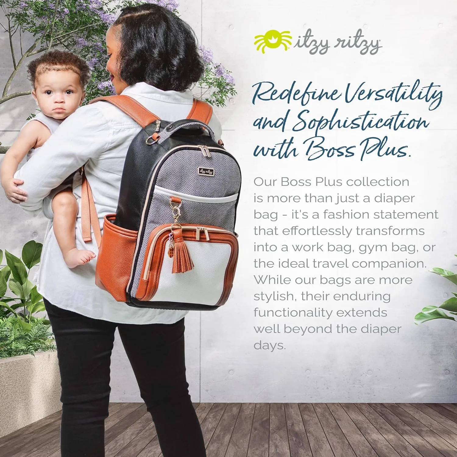 Itzy Ritzy Diaper Bag Backpack – Large Capacity Boss Plus Baby Backpack Diaper Bag Featuring 19 Pockets, Changing Pad, Stroller Clips, and Comfortable Backpack Straps, Coffee & Cream Boss Plus