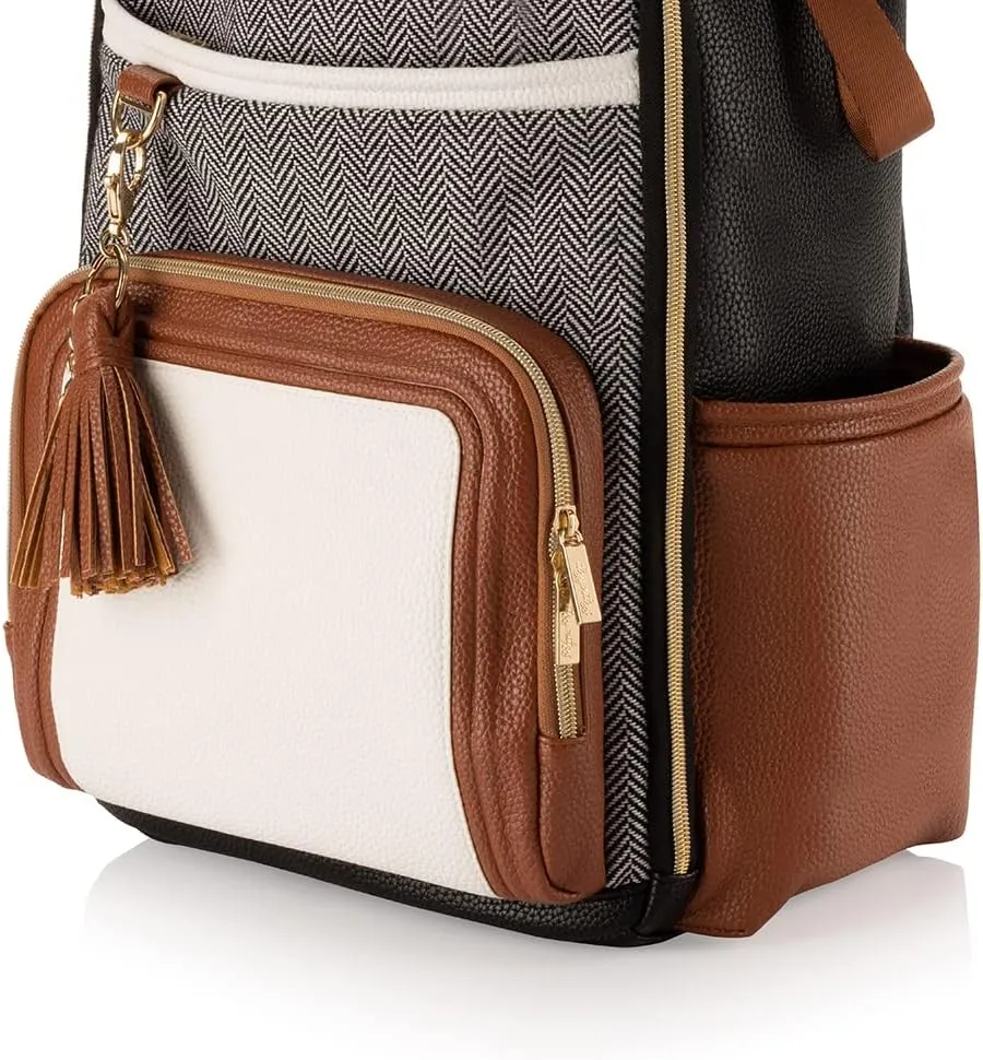 Itzy Ritzy Diaper Bag Backpack – Large Capacity Boss Plus Baby Backpack Diaper Bag Featuring 19 Pockets, Changing Pad, Stroller Clips, and Comfortable Backpack Straps, Coffee & Cream Boss Plus