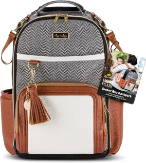 Itzy Ritzy Diaper Bag Backpack – Large Capacity Boss Plus Baby Backpack Diaper Bag Featuring 19 Pockets, Changing Pad, Stroller Clips, and Comfortable Backpack Straps, Coffee & Cream Boss Plus