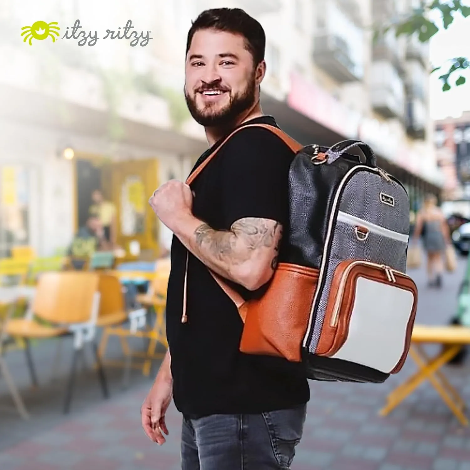 Itzy Ritzy Diaper Bag Backpack – Large Capacity Boss Plus Baby Backpack Diaper Bag Featuring 19 Pockets, Changing Pad, Stroller Clips, and Comfortable Backpack Straps, Coffee & Cream Boss Plus