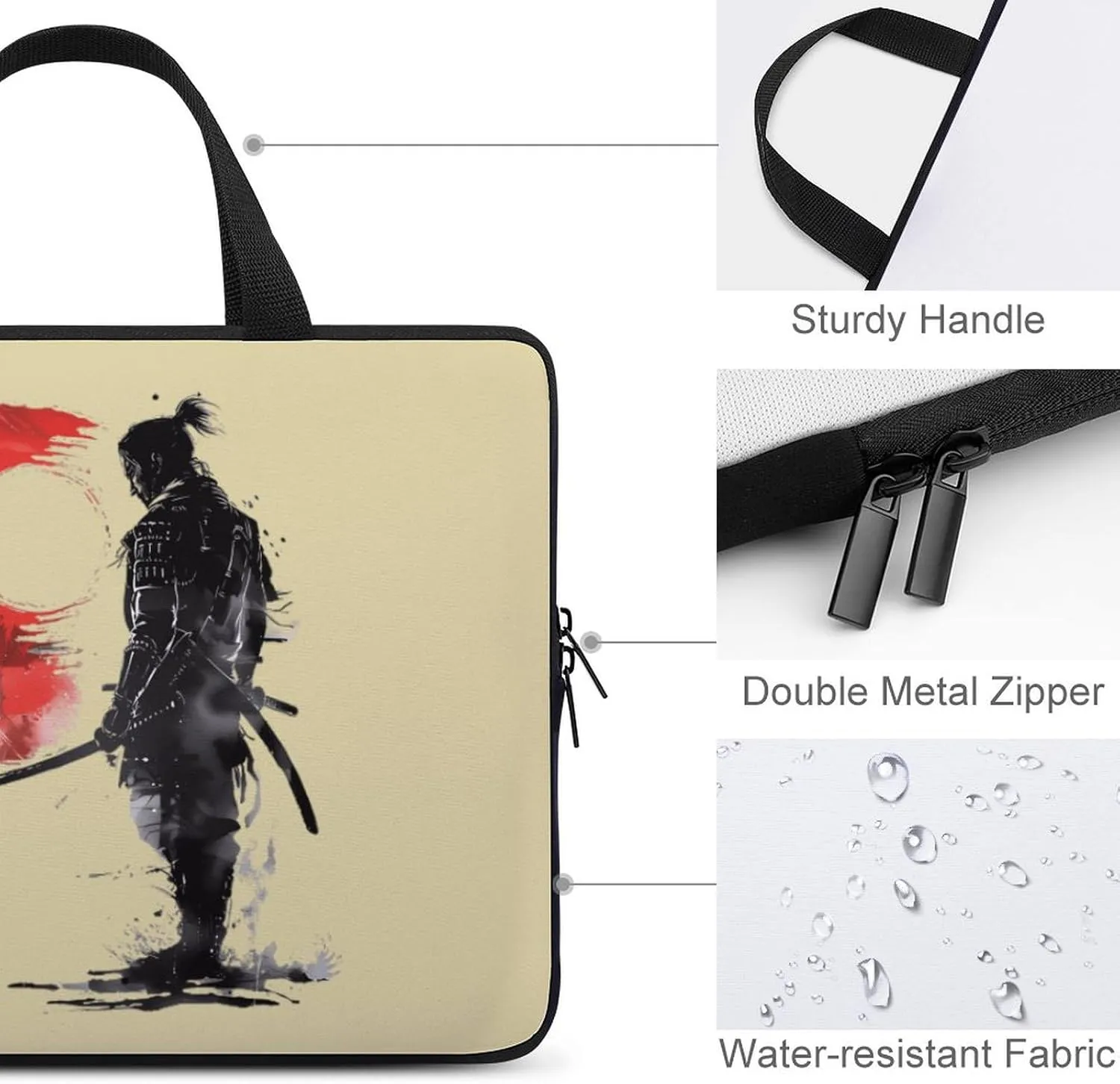 Japanese Samurai General Warrior Laptop Sleeve Portable Waterproof Computer Bag Pouch Handbag Protective Sleeve