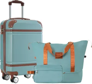 JCSD Green Hardshell Luggage Set with Carry-On and Travel Bags, Durable ABS, Double Spinner Wheels