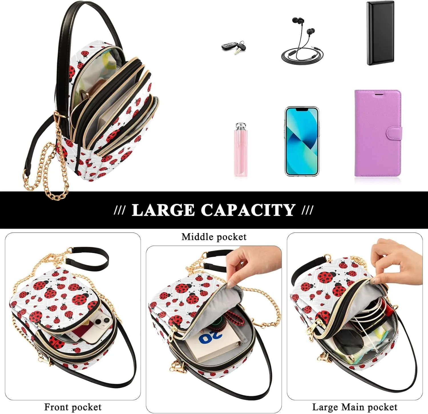 Joisal Women Crossbody Bags, Womens Shoulder Purse Triple Zip Handbags for Women, Cell Phone Purse Crossbody