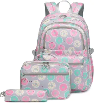 Joyfulife Teen Girls School Backpack Kids Bookbag Set with Lunch Box Pencil Case Travel Laptop Backpack Casual Daypacks