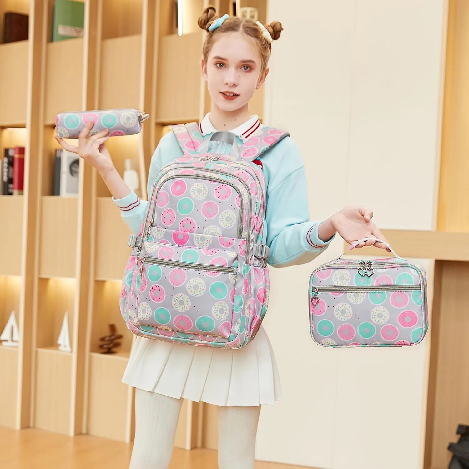 Joyfulife Teen Girls School Backpack Kids Bookbag Set with Lunch Box Pencil Case Travel Laptop Backpack Casual Daypacks