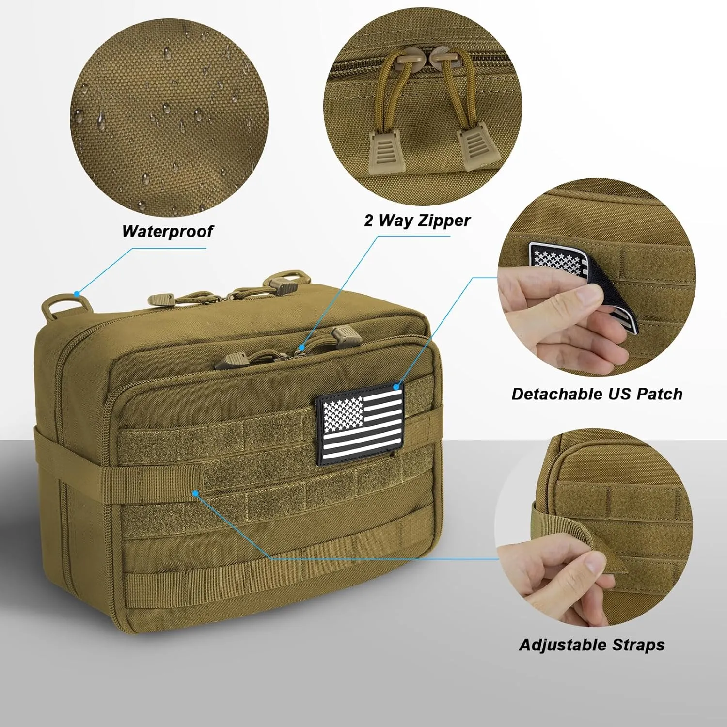 Jueachy Tactical Molle Pouch Large Admin Bag Utility Tool Pouches Molle Attachment EDC Pouches Expandable Molle Accessories Organizer Medical Pocket U.S.A Patch Included