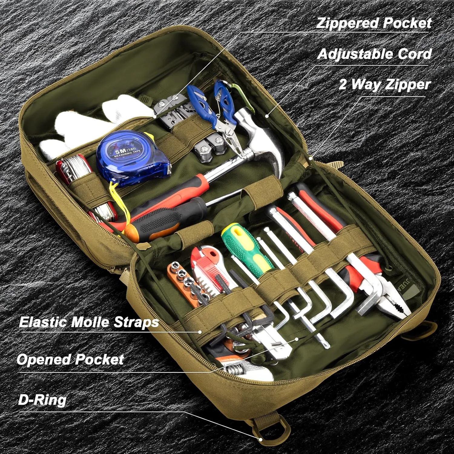 Jueachy Tactical Molle Pouch Large Admin Bag Utility Tool Pouches Molle Attachment EDC Pouches Expandable Molle Accessories Organizer Medical Pocket U.S.A Patch Included
