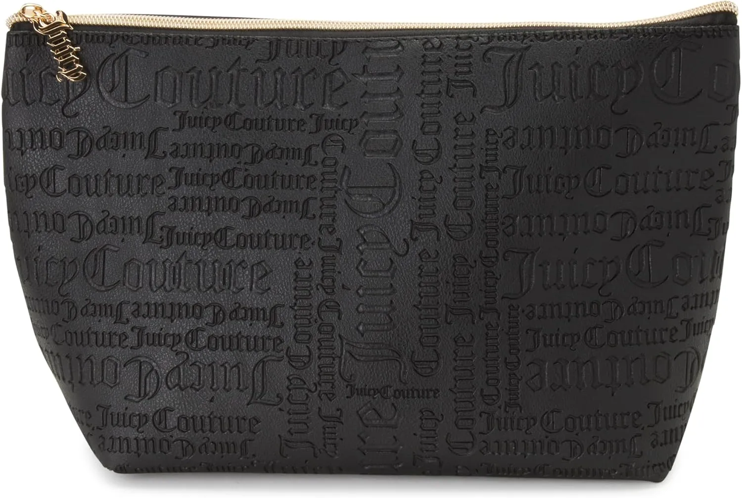 Juicy Couture Women's Cosmetics Bag - Travel Makeup and Toiletries Top Zip Wedge Pouch, Size One Size, Black PU