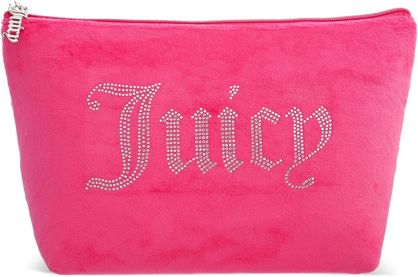 Juicy Couture Women's Cosmetics Bag - Travel Makeup and Toiletries Top Zip Wedge Pouch, Size One Size, Magenta