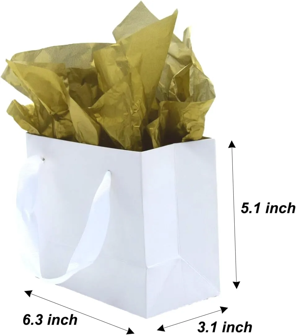 JUNESHE Small Gift Bags with Handles & Tissue Paper,12 Pack Mini White Gift Bags, Extra Small White Paper Bags, Tiny Gift Wrap for Birthday Party Favors