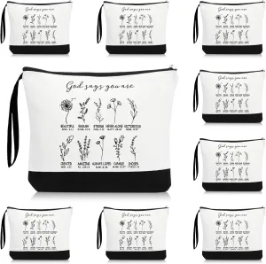 Kacctyen 10 Pcs Christian Gifts Bulk Religious Cosmetic Bags Bible Bags for Women Inspirational Floral Makeup Bag God Say You Are with Zipper for Mother's Day Gift Church Ladies
