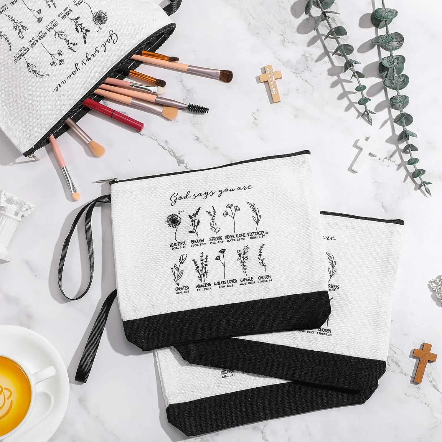 Kacctyen 10 Pcs Christian Gifts Bulk Religious Cosmetic Bags Bible Bags for Women Inspirational Floral Makeup Bag God Say You Are with Zipper for Mother's Day Gift Church Ladies