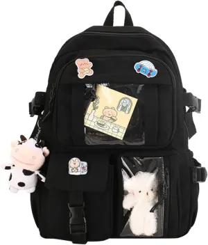 Kawaii Backpack Rucksack Aesthetic Student Bookbags with Pin and Pendants Accessories for Teen Girls