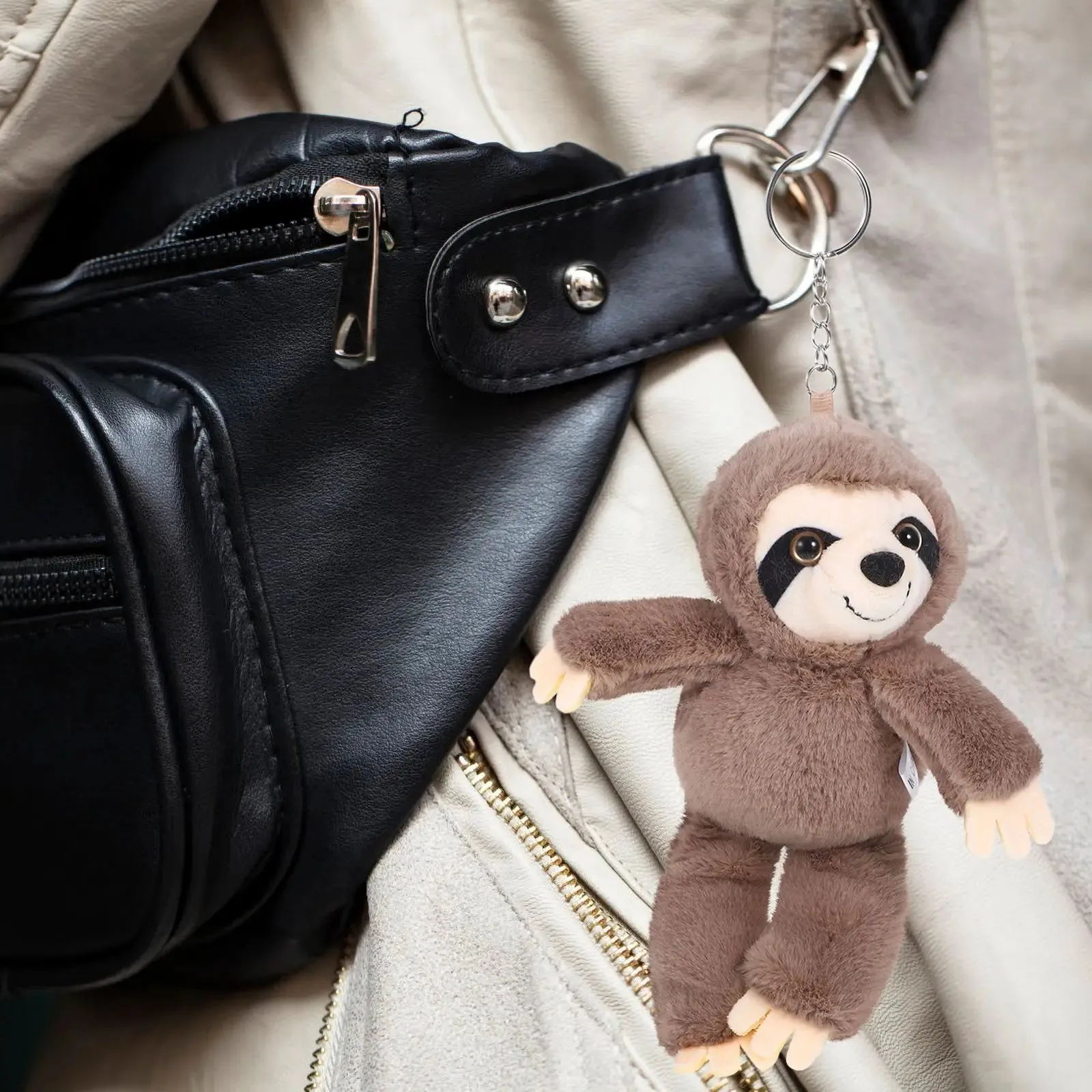 Kawaii Gray Sloth Keychain 🦥✨ | Adorable Big Eyes Plush Pendant Charm for Bags & Keys 🎒💖