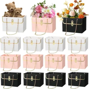 KAZIPA 12 Pcs Paper Flower Gift Bags Wedding Bouquet Flower Box with Handle for Arrangements Wrapping Bags Florist Handbag for Gift,Wedding,Baby Shower,Party,Feast,Meeting