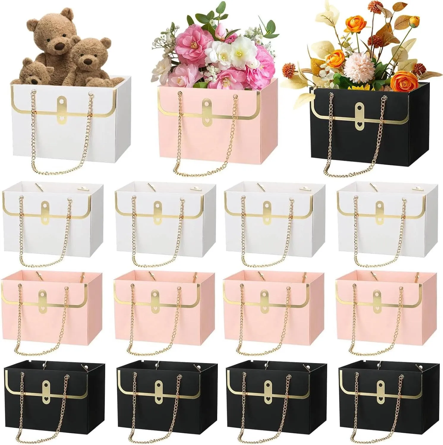 KAZIPA 12 Pcs Paper Flower Gift Bags Wedding Bouquet Flower Box with Handle for Arrangements Wrapping Bags Florist Handbag for Gift,Wedding,Baby Shower,Party,Feast,Meeting