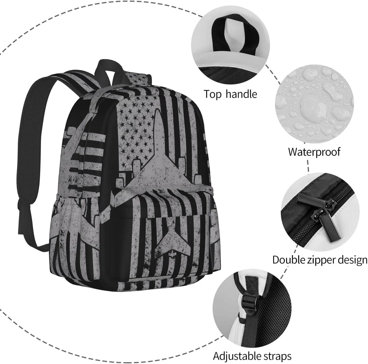 KC-135 Stratotanker Military Tanker Aircraft Vintage Flag Backpack Large Capacity Backpack Lightweight Double Shoulder Bag For Women Men Travel
