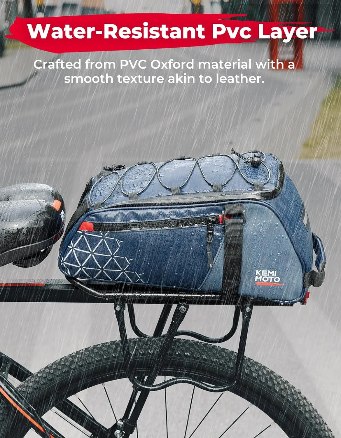 KEMIMOTO Rear Bike Rack Bag - 8L PVC Water Resistant Ebike Bags for Bicycle Rear Rack, Bicycle Trunk Pannier for Commuter Travel Shopping and Cycling (Blue)