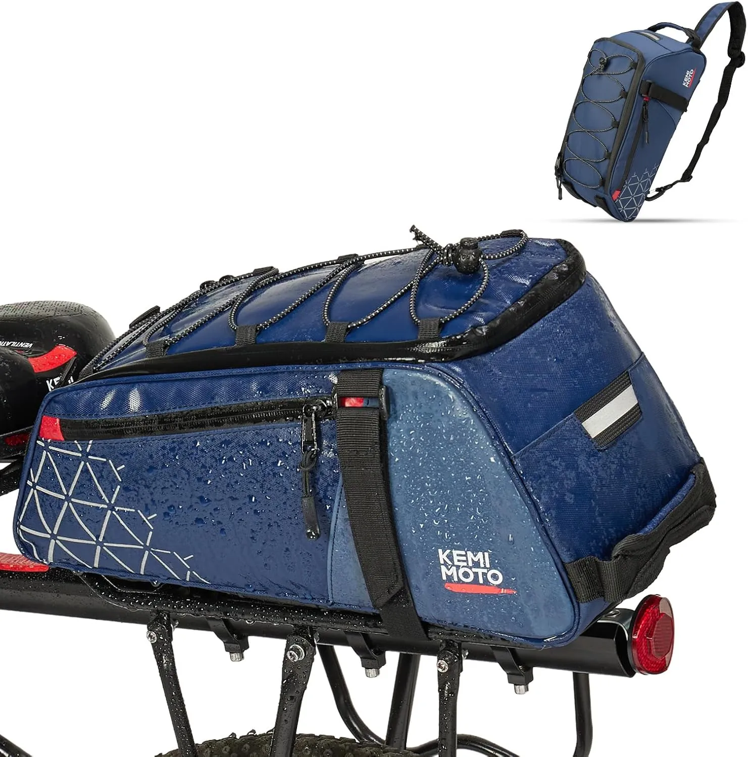 KEMIMOTO Rear Bike Rack Bag - 8L PVC Water Resistant Ebike Bags for Bicycle Rear Rack, Bicycle Trunk Pannier for Commuter Travel Shopping and Cycling (Blue)