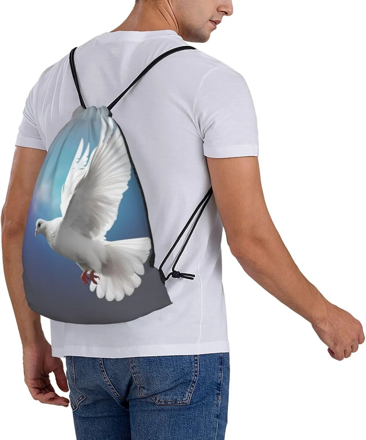 KHiry Drawstring Backpack Waterproof String Bag Peace Dove Drawstring Sackpack Gym Bag for Man Woman