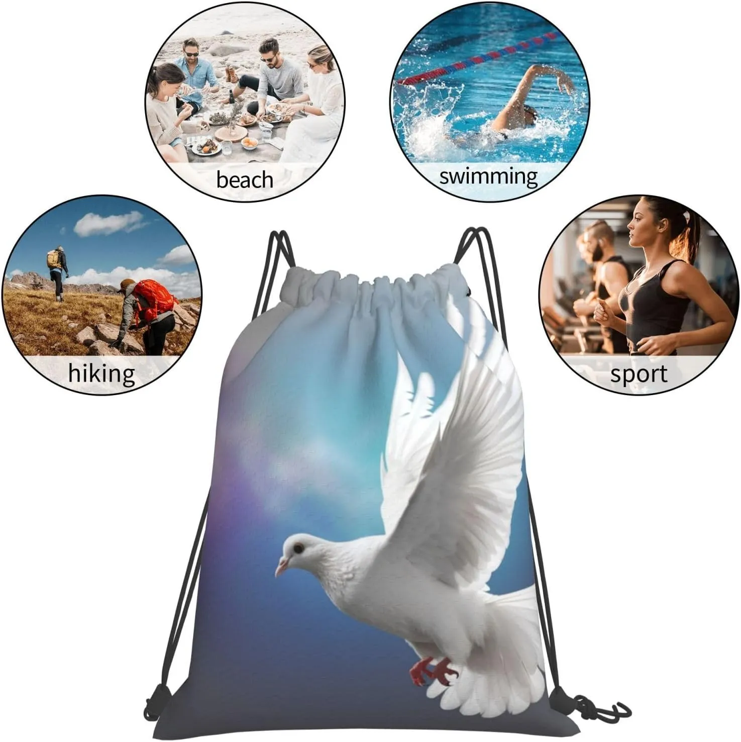KHiry Drawstring Backpack Waterproof String Bag Peace Dove Drawstring Sackpack Gym Bag for Man Woman