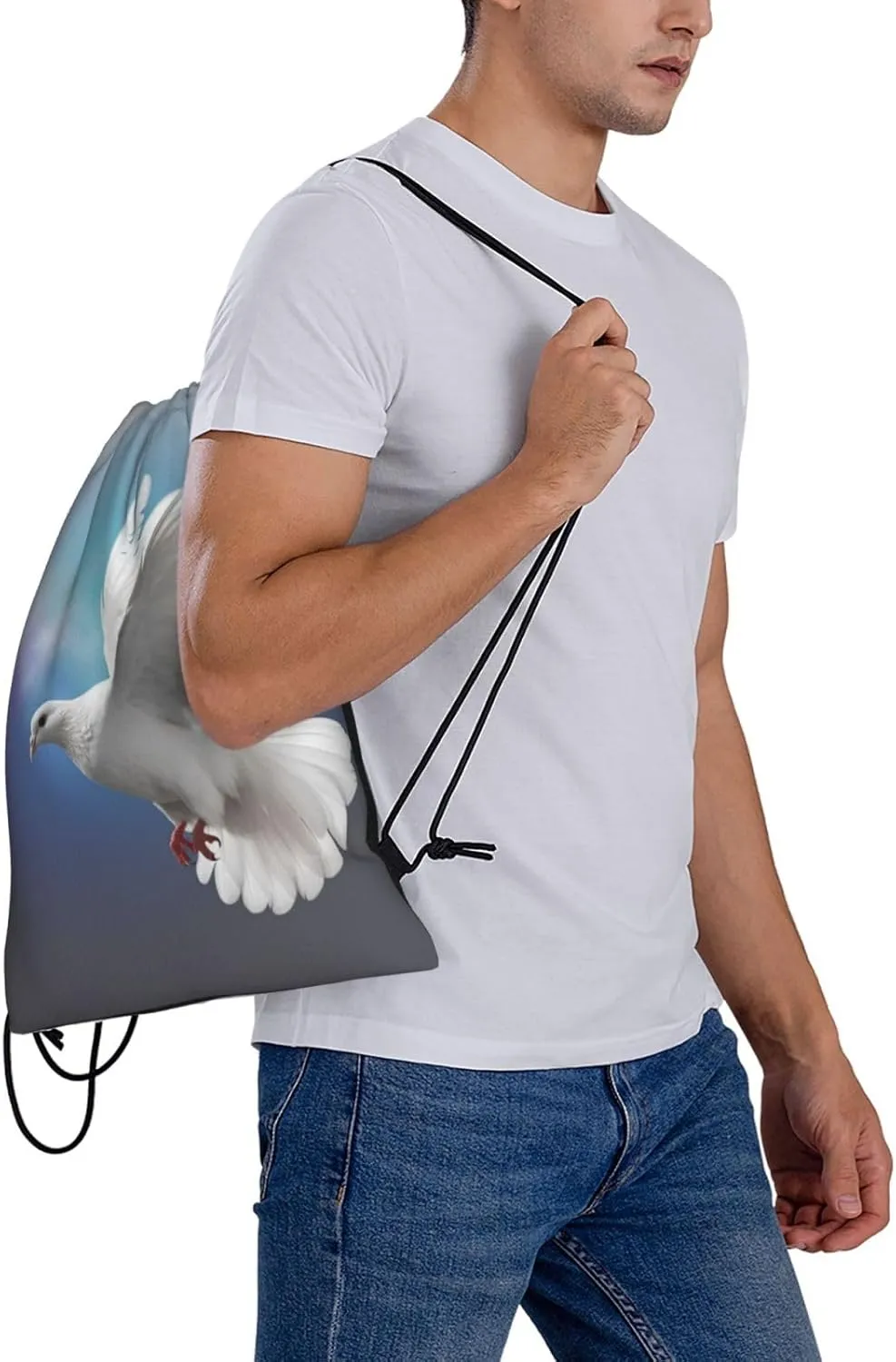 KHiry Drawstring Backpack Waterproof String Bag Peace Dove Drawstring Sackpack Gym Bag for Man Woman