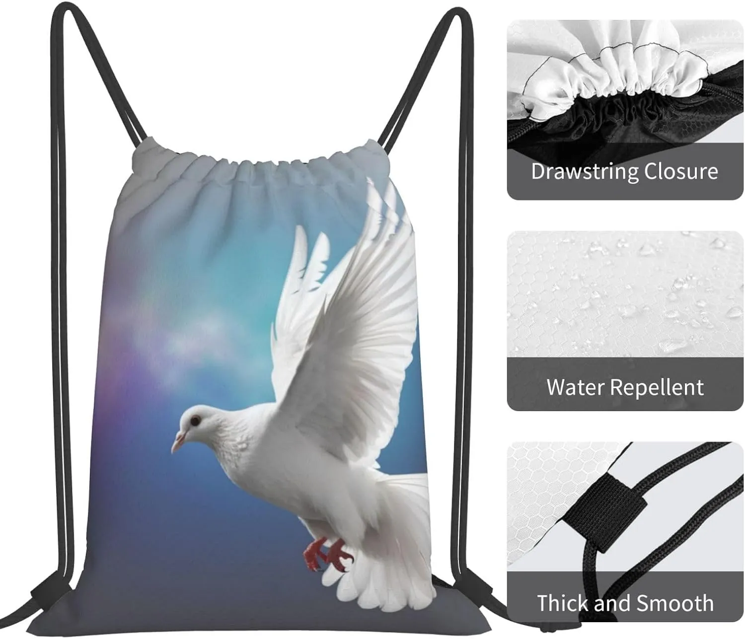 KHiry Drawstring Backpack Waterproof String Bag Peace Dove Drawstring Sackpack Gym Bag for Man Woman