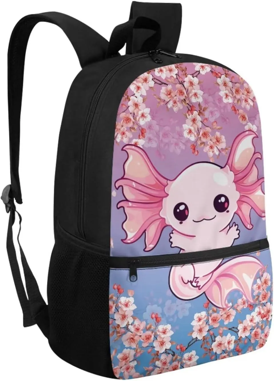 Kids Backpacks Axolotl Cherry Blossom Girls School Bags for Age 6 to 11 Child Book Bags with Double Zipper Children Bookbags for Preschool Boys Back Pack,Birthday Daily