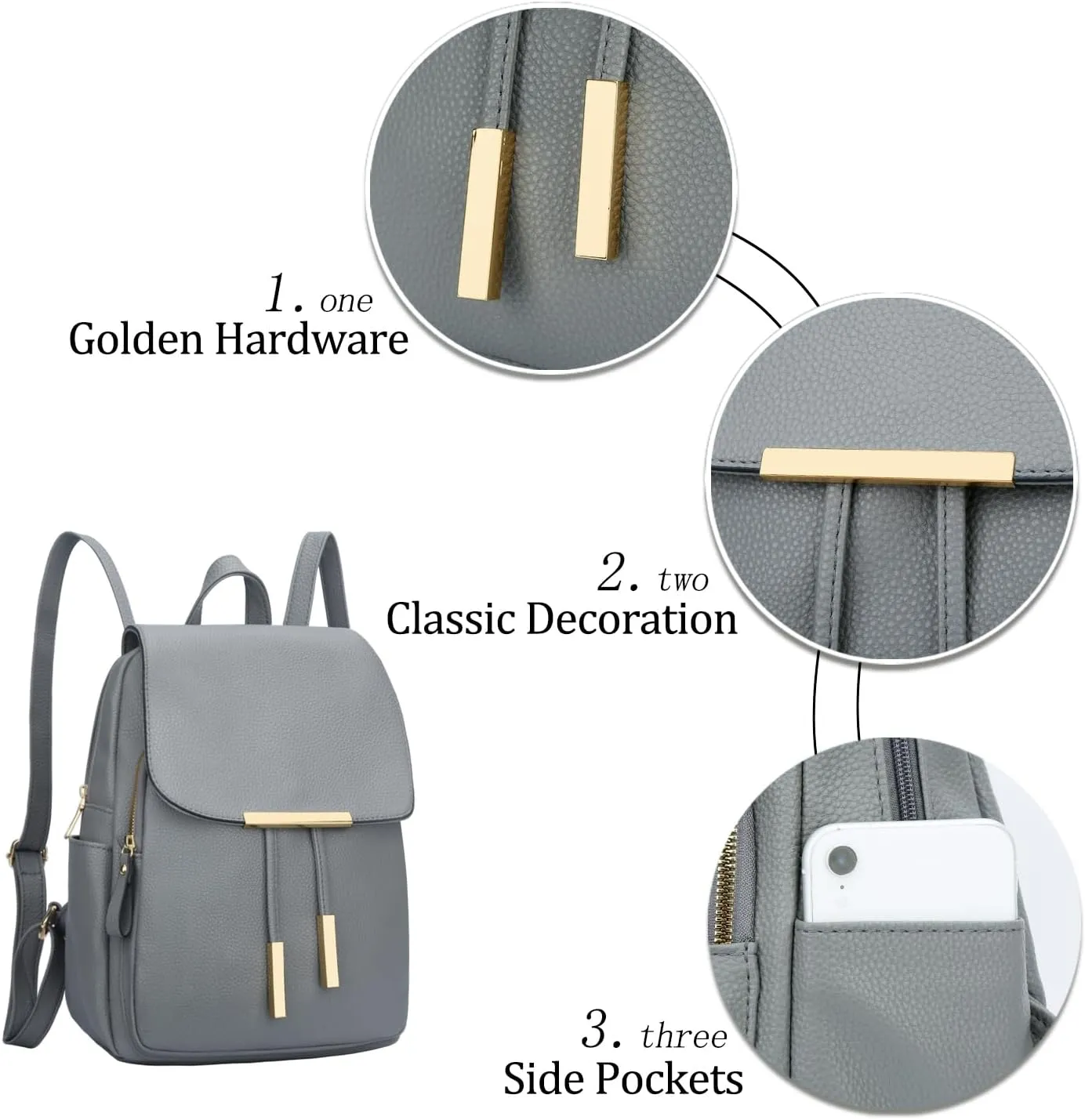 KKXIU Trendy Leather Backpack Purse for Women and Ladies Shoulder Travel Daypacks Bags (A-Grey)