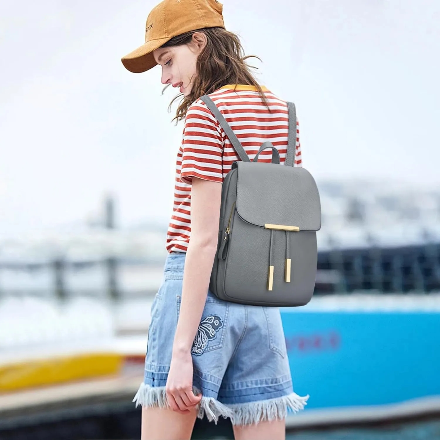 KKXIU Trendy Leather Backpack Purse for Women and Ladies Shoulder Travel Daypacks Bags (A-Grey)