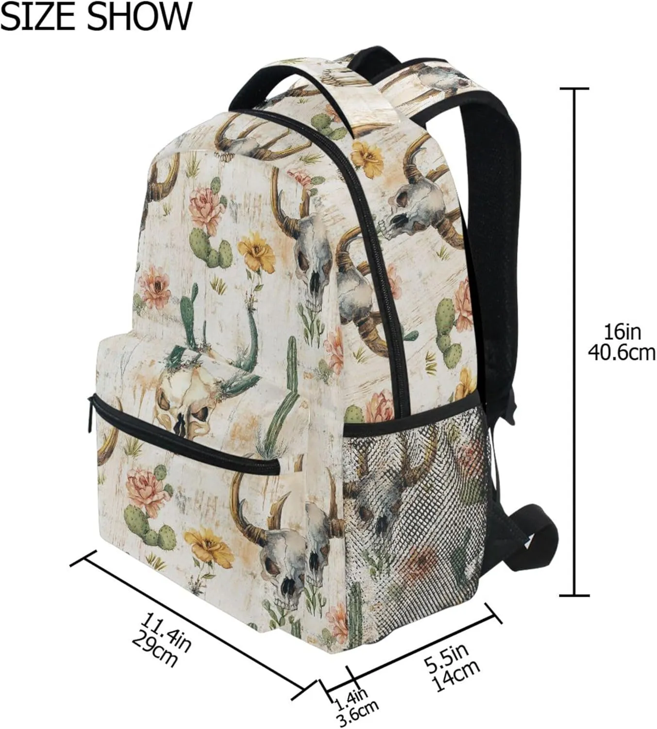 KLL Laptop Backpack for Teacher Nurse Waterproof Business Work Bag with Chest Strap for Business Work College Travel Trip Western Cowboy Boho Cactus Skull Vast Wilderness