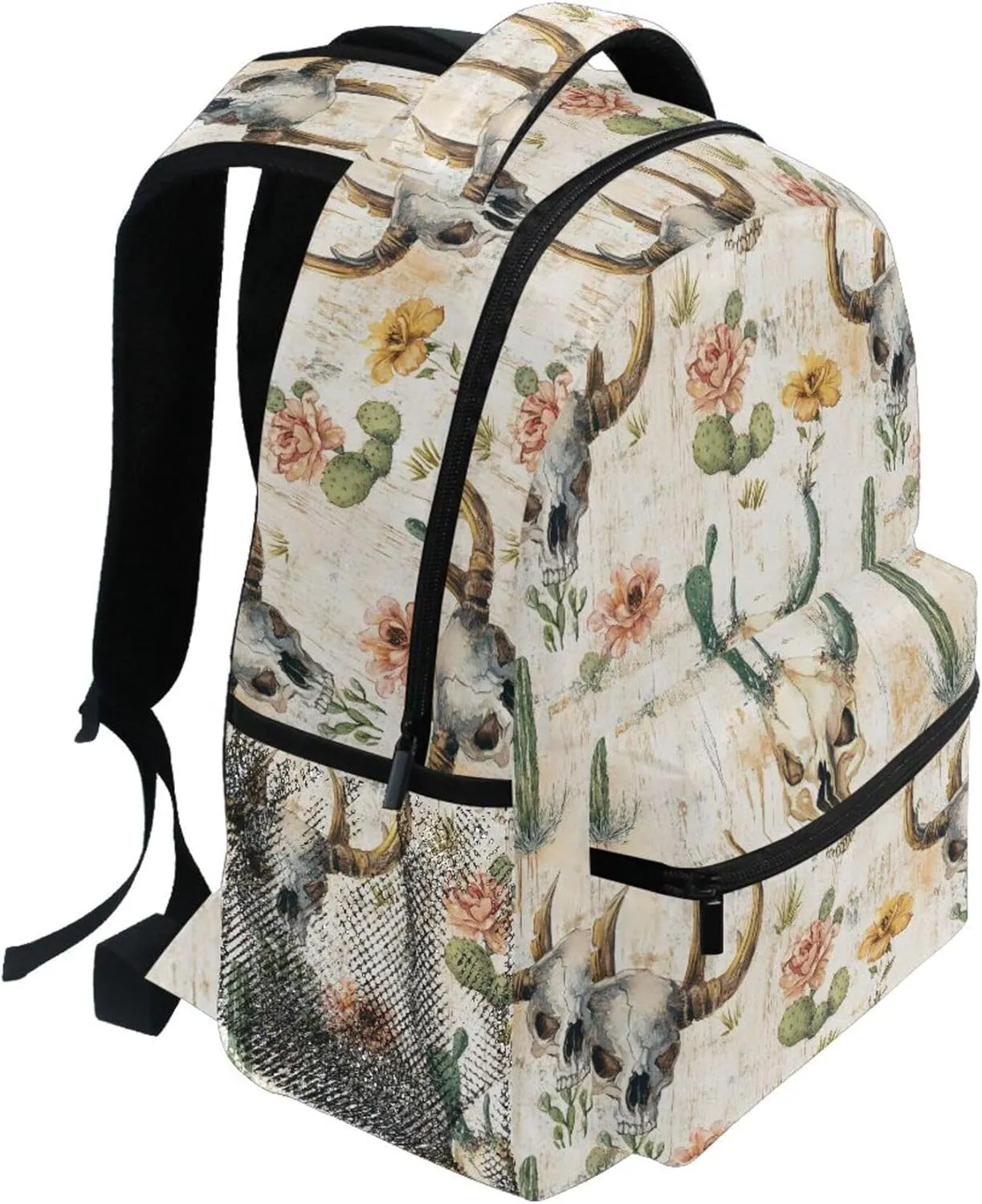 KLL Laptop Backpack for Teacher Nurse Waterproof Business Work Bag with Chest Strap for Business Work College Travel Trip Western Cowboy Boho Cactus Skull Vast Wilderness