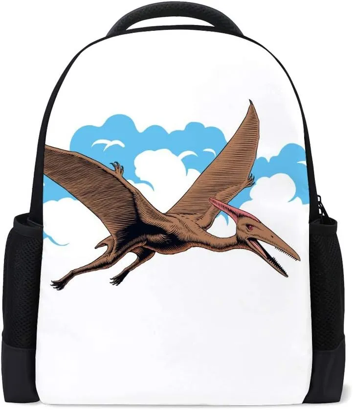 Kuizee Classic Backpack Adjustable Padded Shoulder Straps Daypack ﻿Cartoon Pterodactyl Pteranodon Flying Prehistoric Reptile Book Bag Casual Bags Durable College School Daily 16Inch