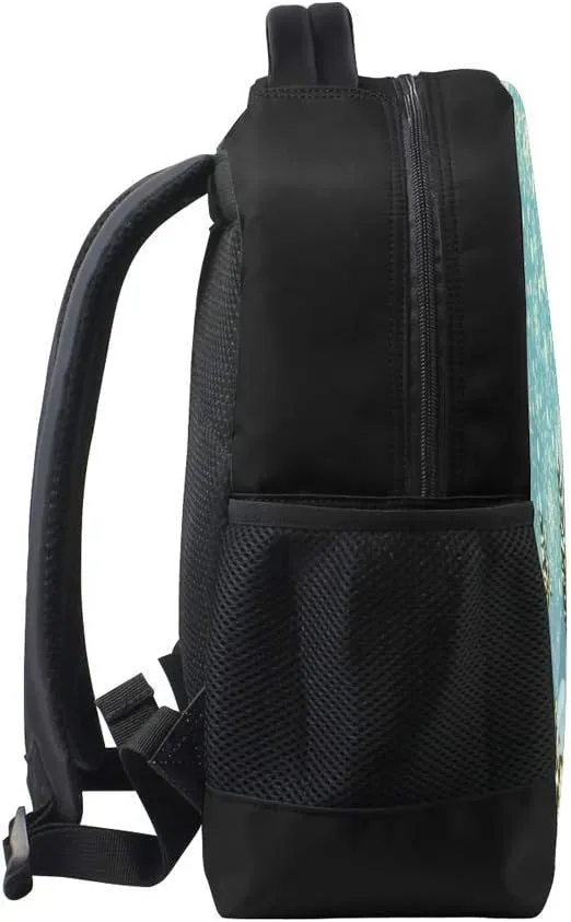 Kuizee Classic Backpack Schoolbag Adjustable Padded Shoulder Straps Daypack ﻿Winter Snowy Christmas Trees Blue Casual Bags Durable College Daily 16Inch